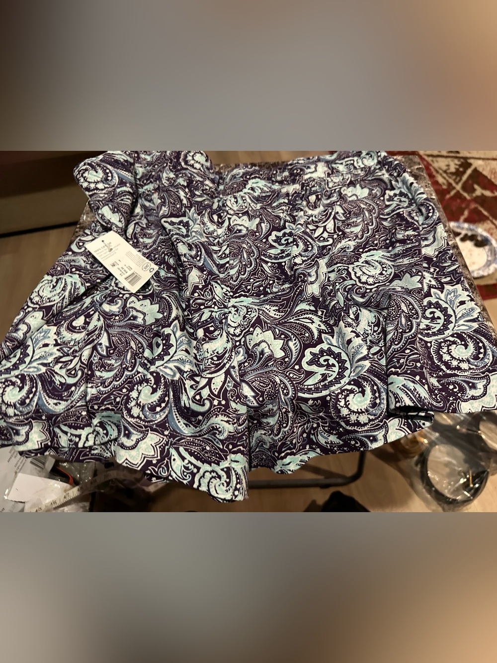 Jockey Navy and Light Blue Paisley Mini Shorts